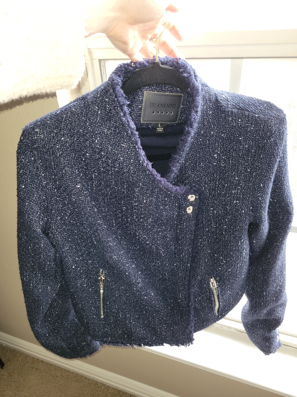 Navy Tweed Zip Jacket